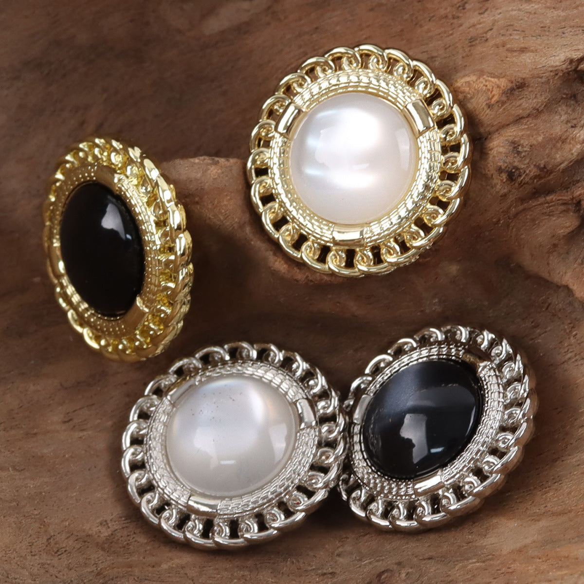 Golden Edged Inlaid Resin Gem Metal Buttons for Celebrity Style Dresses 10pcs - Lots of Buttons