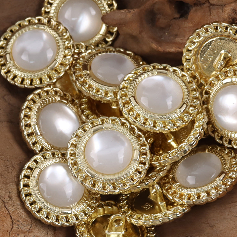 Golden Edged Inlaid Resin Gem Metal Buttons for Celebrity Style Dresses 10pcs - Lots of Buttons
