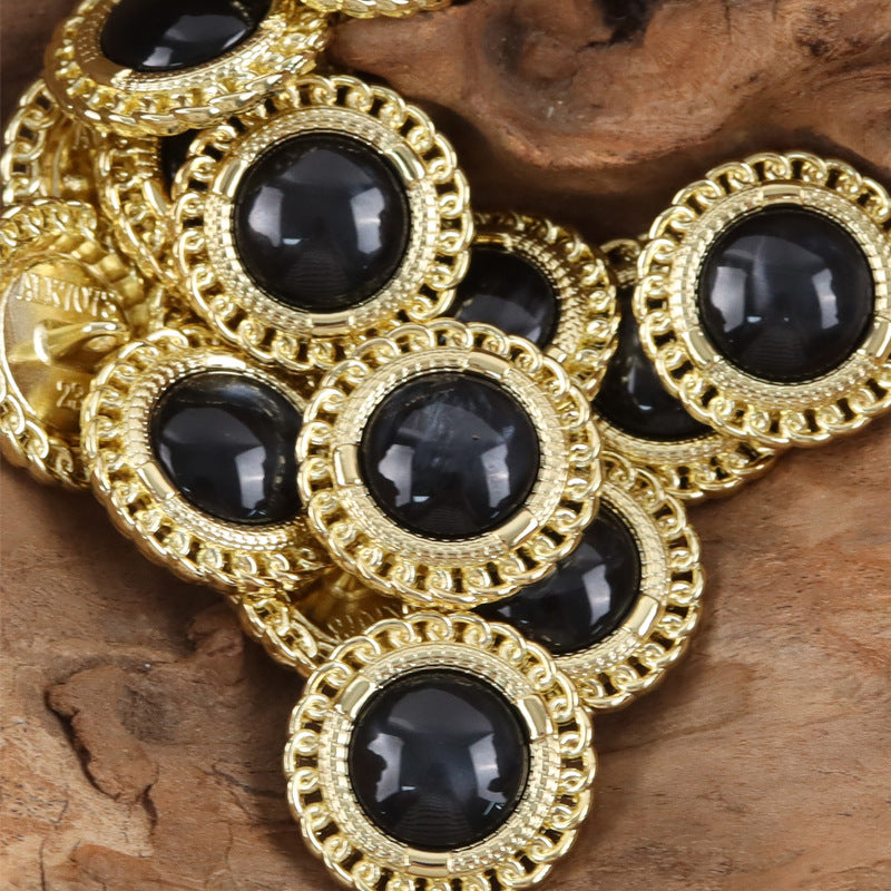 Golden Edged Inlaid Resin Gem Metal Buttons for Celebrity Style Dresses 10pcs - Lots of Buttons