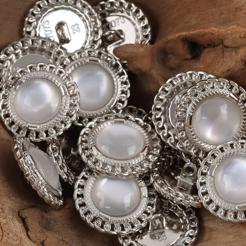 Golden Edged Inlaid Resin Gem Metal Buttons for Celebrity Style Dresses 10pcs - Lots of Buttons