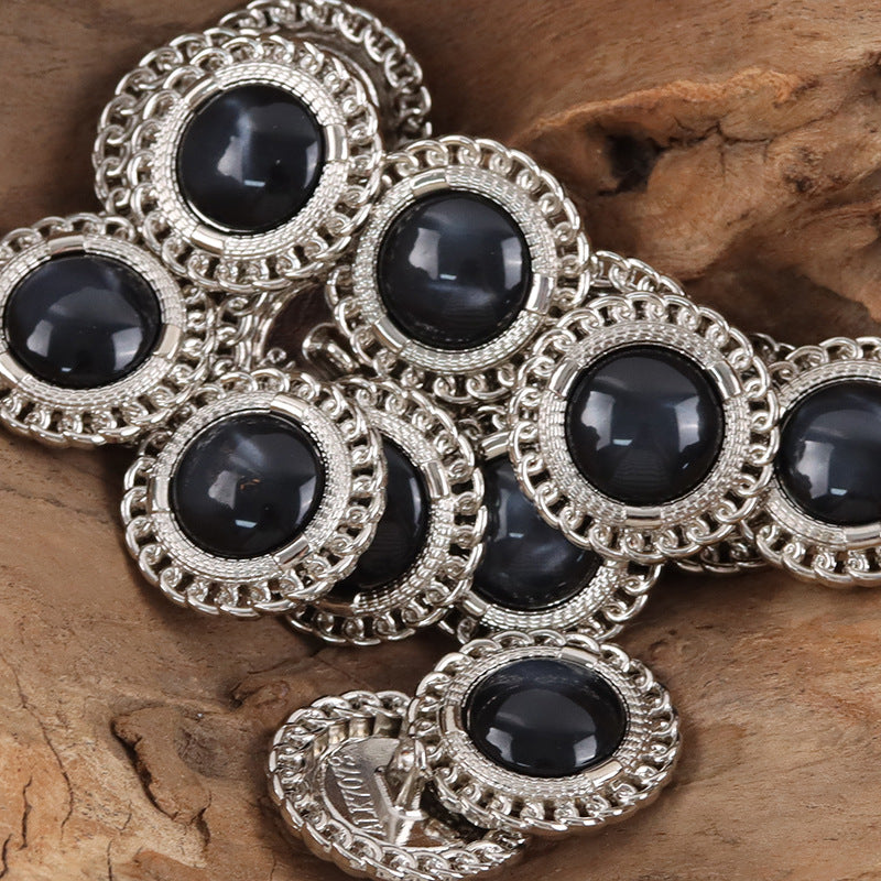 Golden Edged Inlaid Resin Gem Metal Buttons for Celebrity Style Dresses 10pcs - Lots of Buttons