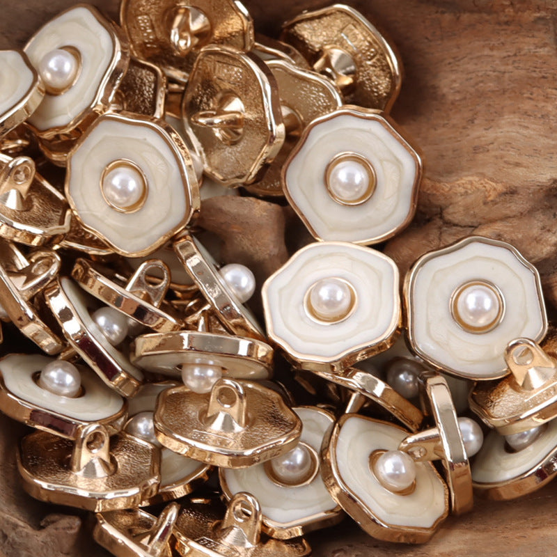 Polygonal Pearl Gold Silver Metal Buttons for Women's Woolen Suit 10pcs - Lots of Buttons