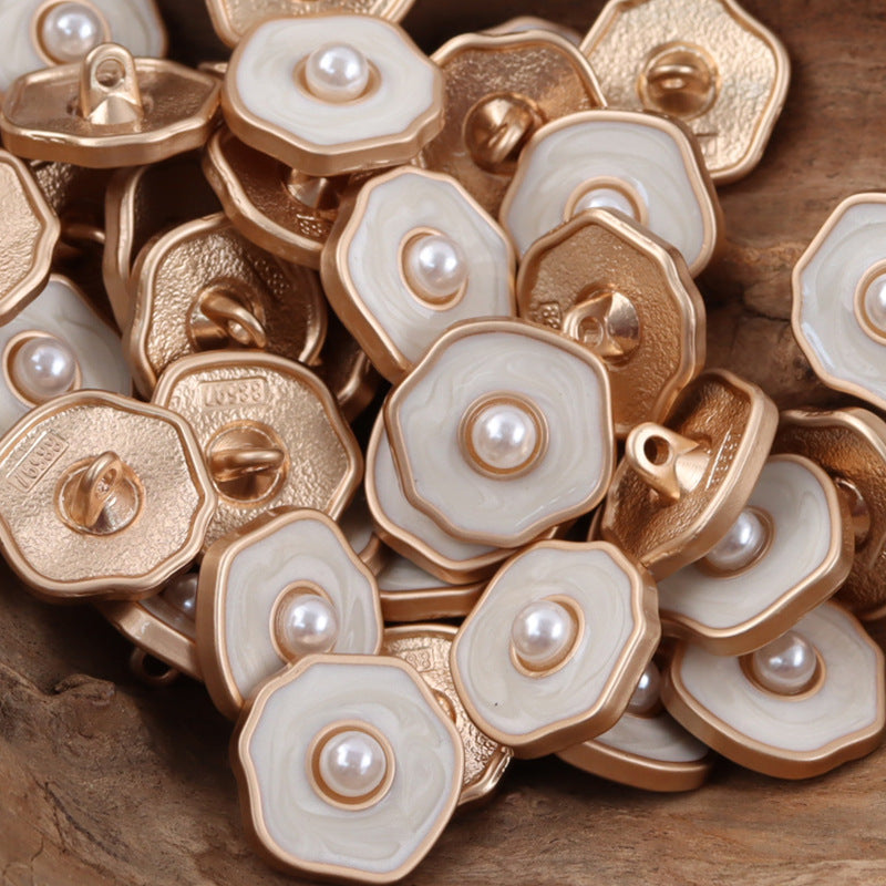 Polygonal Pearl Gold Silver Metal Buttons for Women's Woolen Suit 10pcs - Lots of Buttons