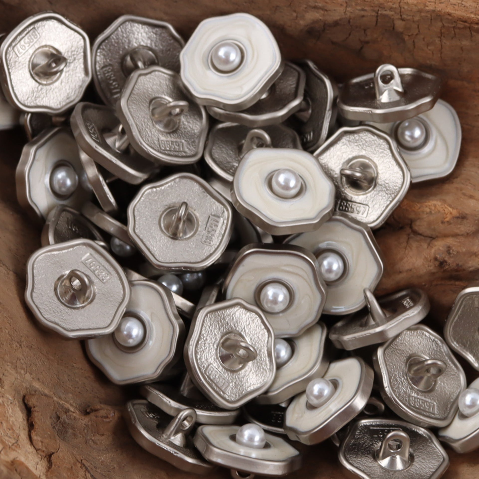 Polygonal Pearl Gold Silver Metal Buttons for Women's Woolen Suit 10pcs - Lots of Buttons