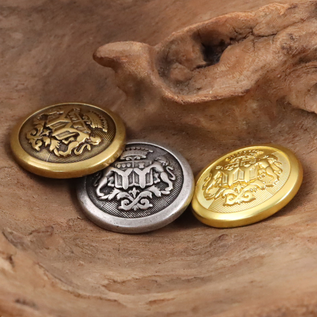 Round Double Lion Metal Shank Buttons for College Jackets 10pcs - Lots of Buttons