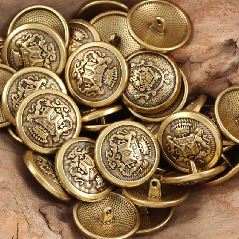 Round Double Lion Metal Shank Buttons for College Jackets 10pcs - Lots of Buttons