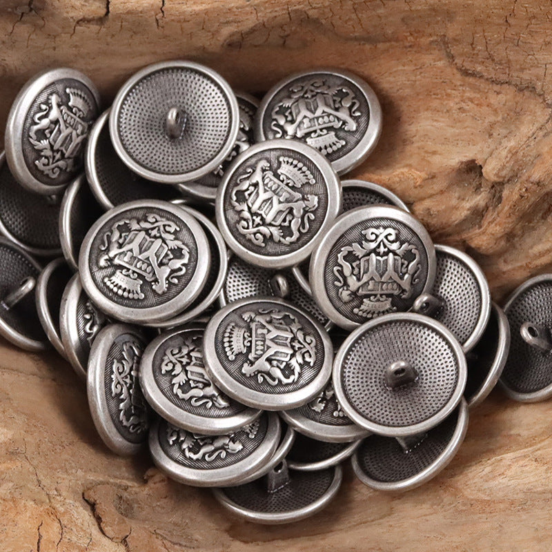 Round Double Lion Metal Shank Buttons for College Jackets 10pcs - Lots of Buttons