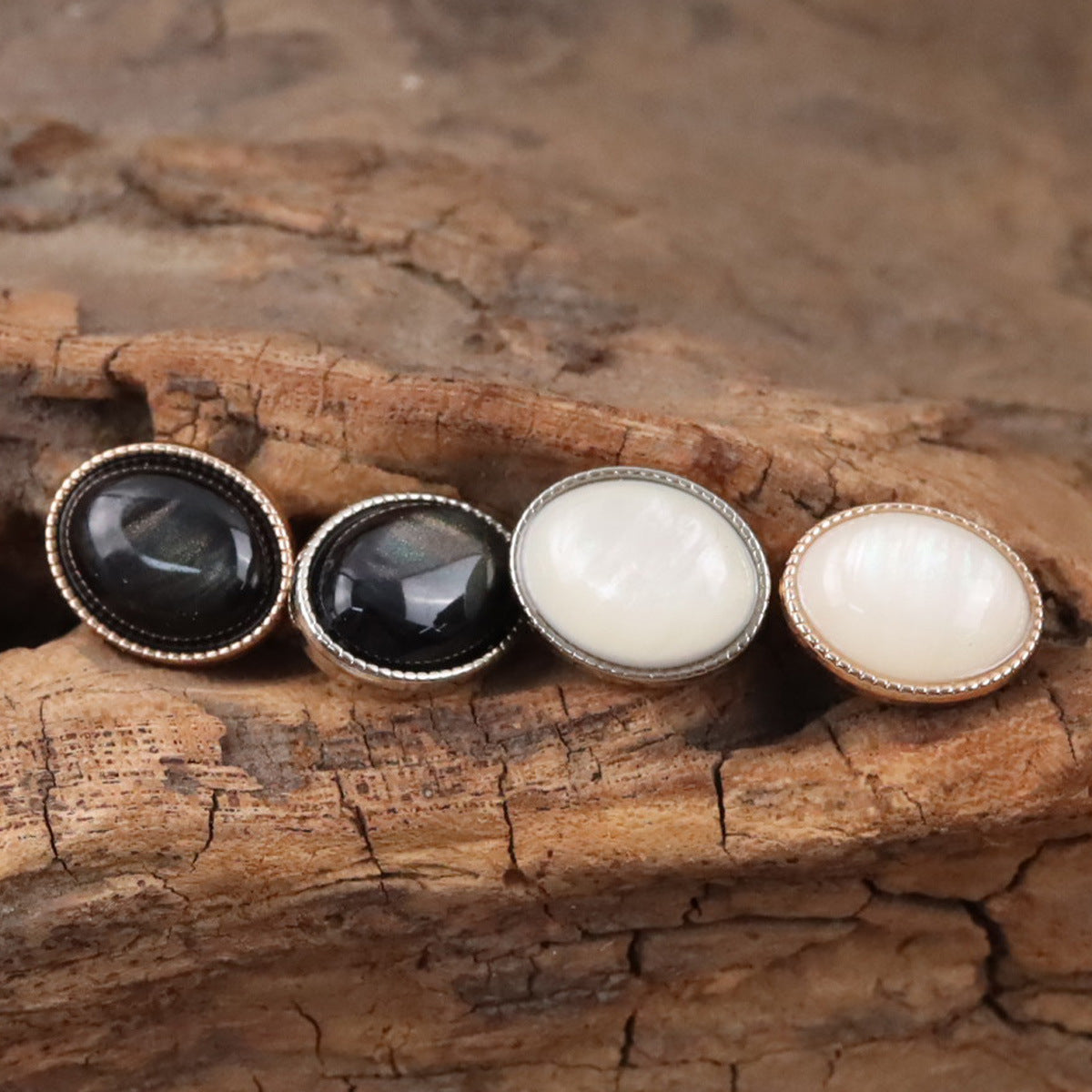 Oval Black White Resin Pebble Metal Shank Buttons for Underwear 10pcs - Lots of Buttons