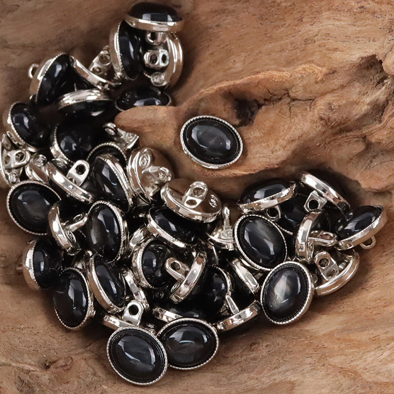 Oval Black White Resin Pebble Metal Shank Buttons for Underwear 10pcs - Lots of Buttons