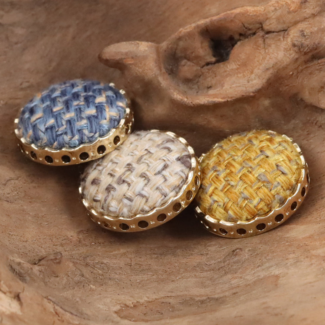 Round Hollow Linen and Golden Metal Shank Buttons for Suits,10pcs - Lots of Buttons