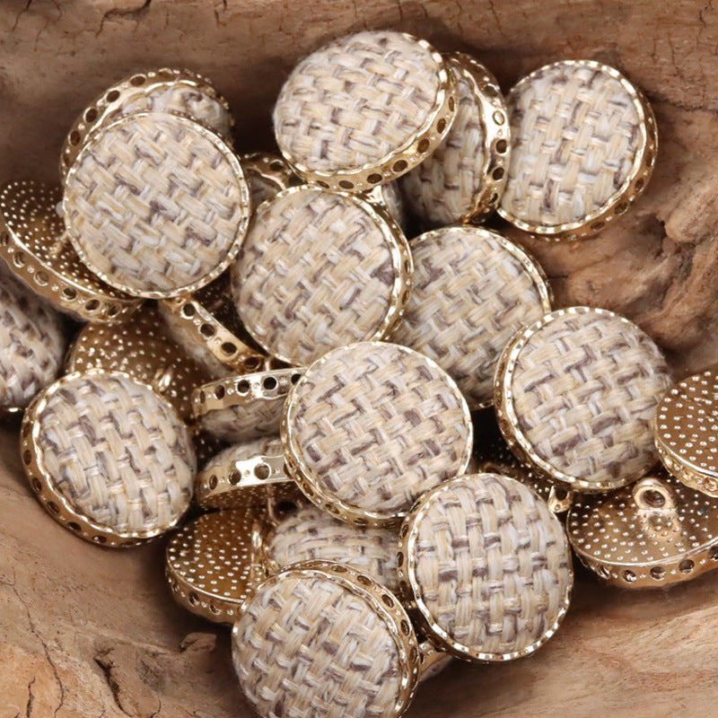 Round Hollow Linen and Golden Metal Shank Buttons for Suits,10pcs - Lots of Buttons