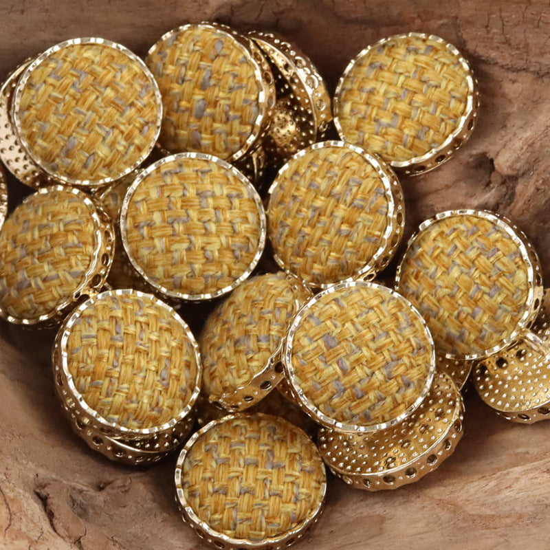 Round Hollow Linen and Golden Metal Shank Buttons for Suits,10pcs - Lots of Buttons