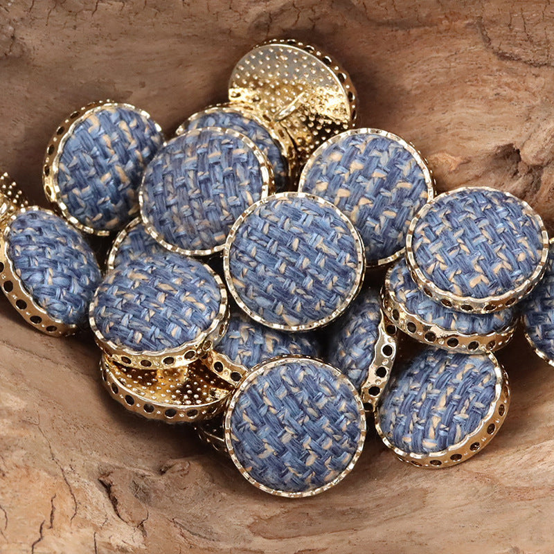 Round Hollow Linen and Golden Metal Shank Buttons for Suits,10pcs - Lots of Buttons