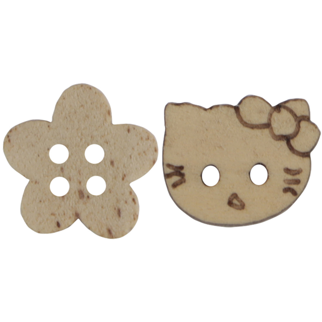 Cute Little Flower & Kitty Cat Wooden Buttons 30pcs - Lots of Buttons