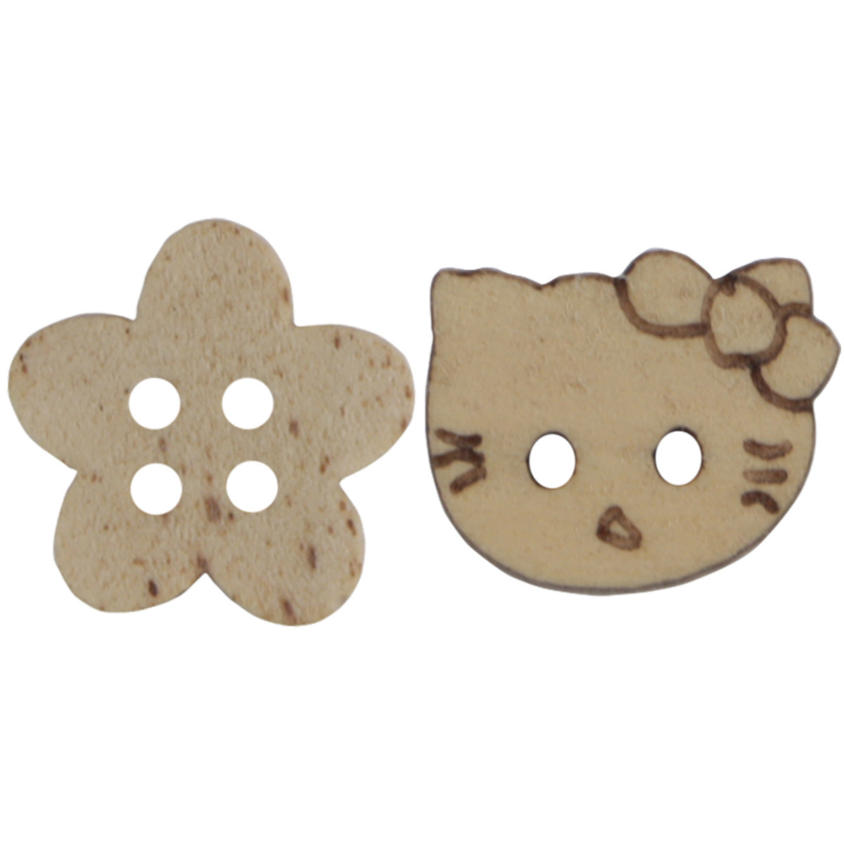 Cute Little Flower & Kitty Cat Wooden Buttons 30pcs - Lots of Buttons