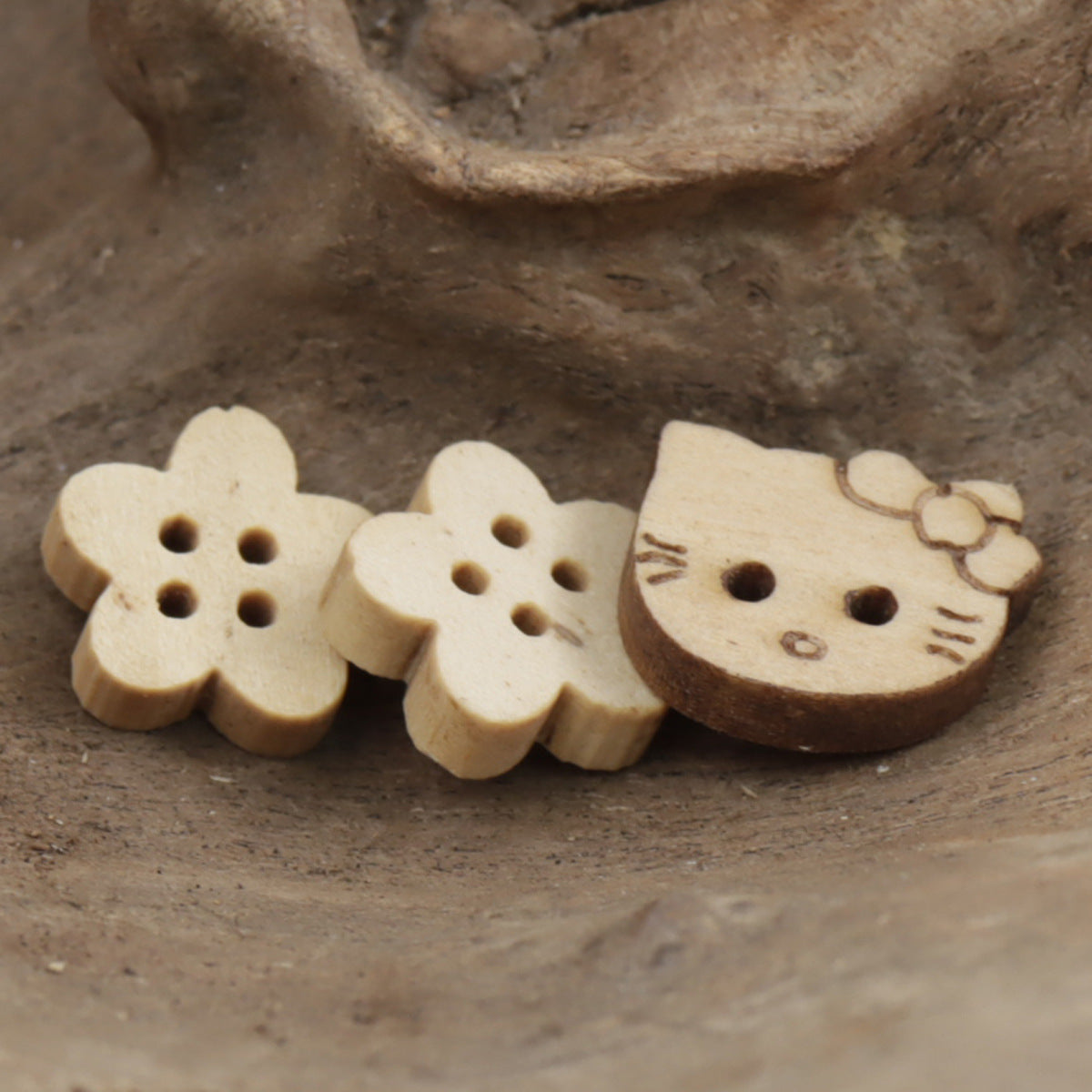 Cute Little Flower & Kitty Cat Wooden Buttons 30pcs - Lots of Buttons