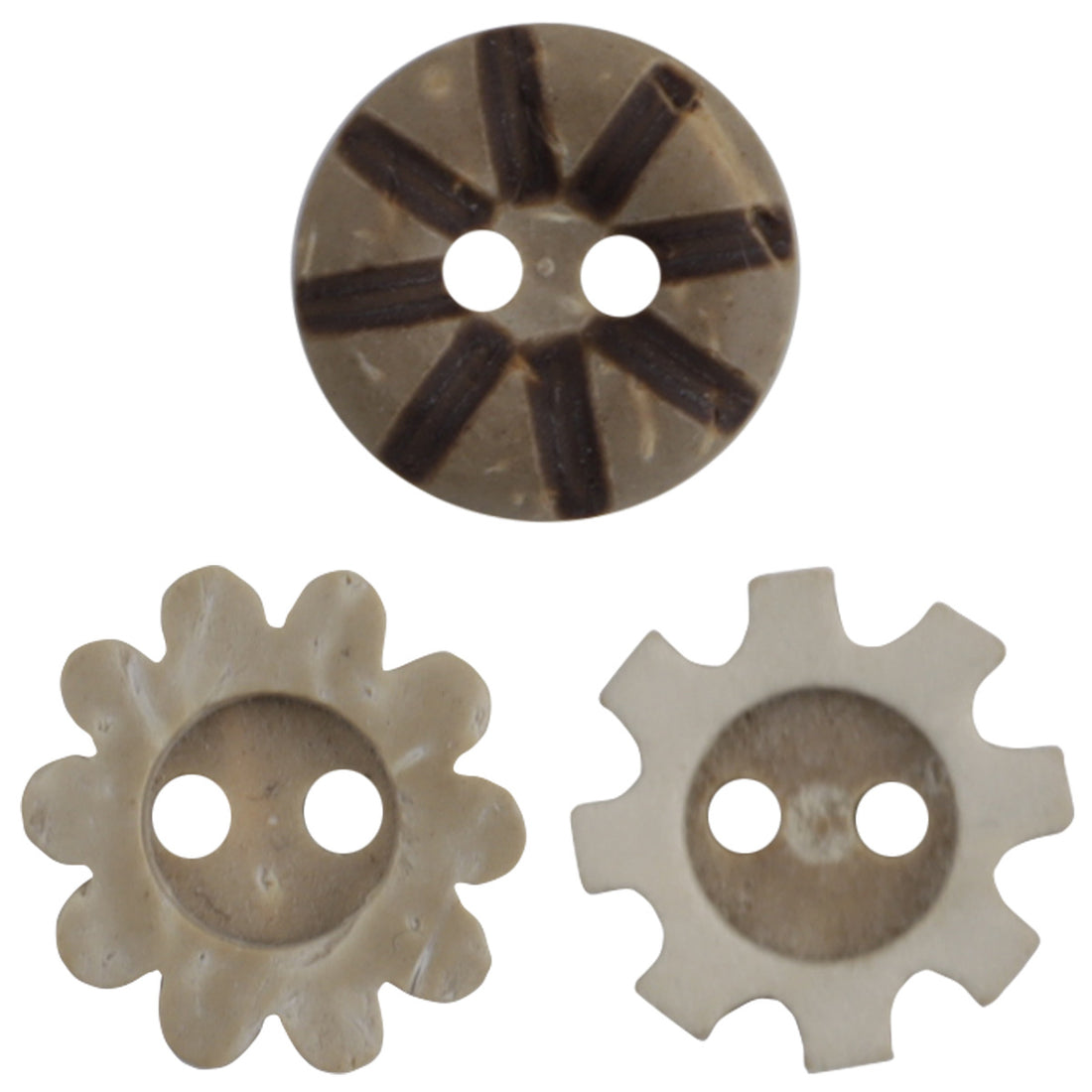 Sunflower Gear Bread Shaped 2 Hole Coconut Shell Buttons 60 Pack - Lots of Buttons