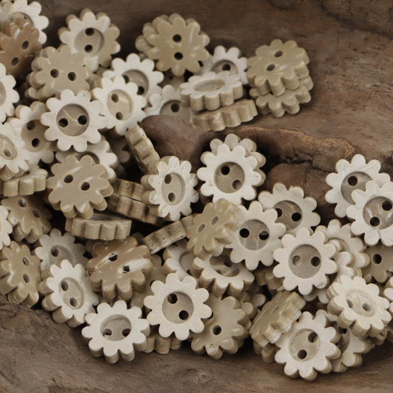 Sunflower Gear Bread Shaped 2 Hole Coconut Shell Buttons 60 Pack - Lots of Buttons