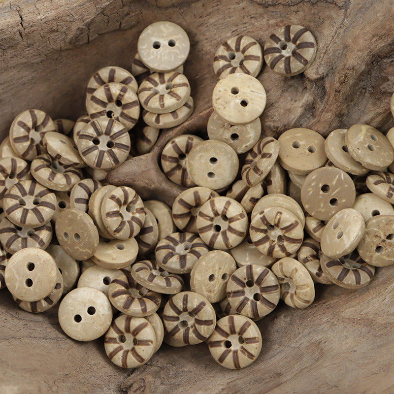 Sunflower Gear Bread Shaped 2 Hole Coconut Shell Buttons 60 Pack - Lots of Buttons