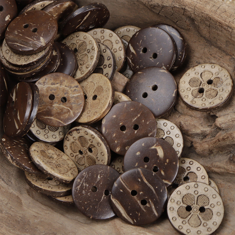 Black Coffee 4-Hole Natural Coconut Shell Buttons 100pcs - Lots of Buttons