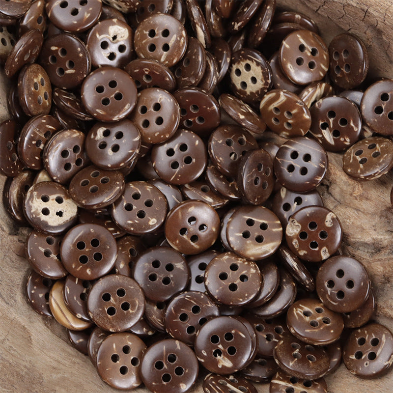 Round Dark Brown Coconut Shell DIY Decorative Buttons 60 Pack - Lots of Buttons