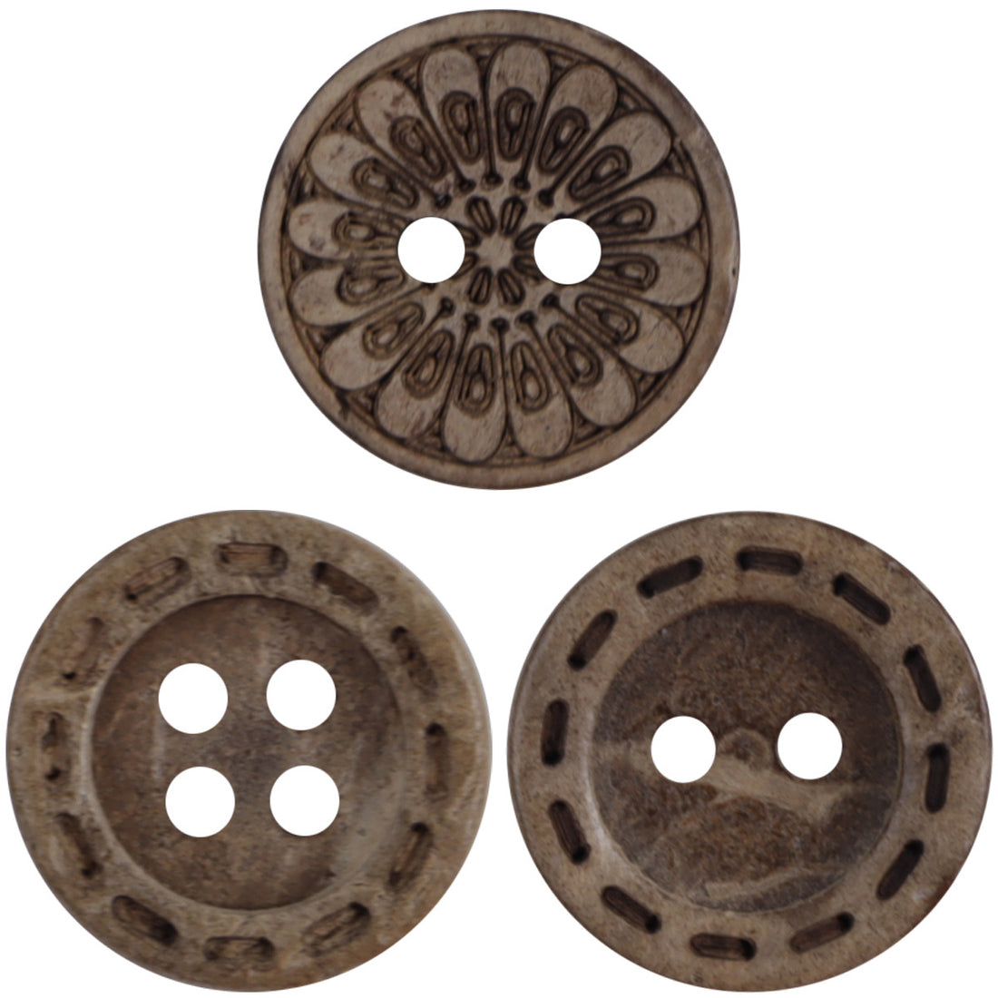 Round Brown Ethnic Style 2 Hole Natural Coconut Shell Buttons 60 Pack - Lots of Buttons