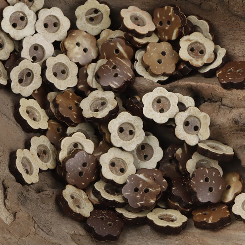 Cute Little Flower 2 Hole Natural Coconut Shell Buttons 50PCS - Lots of Buttons