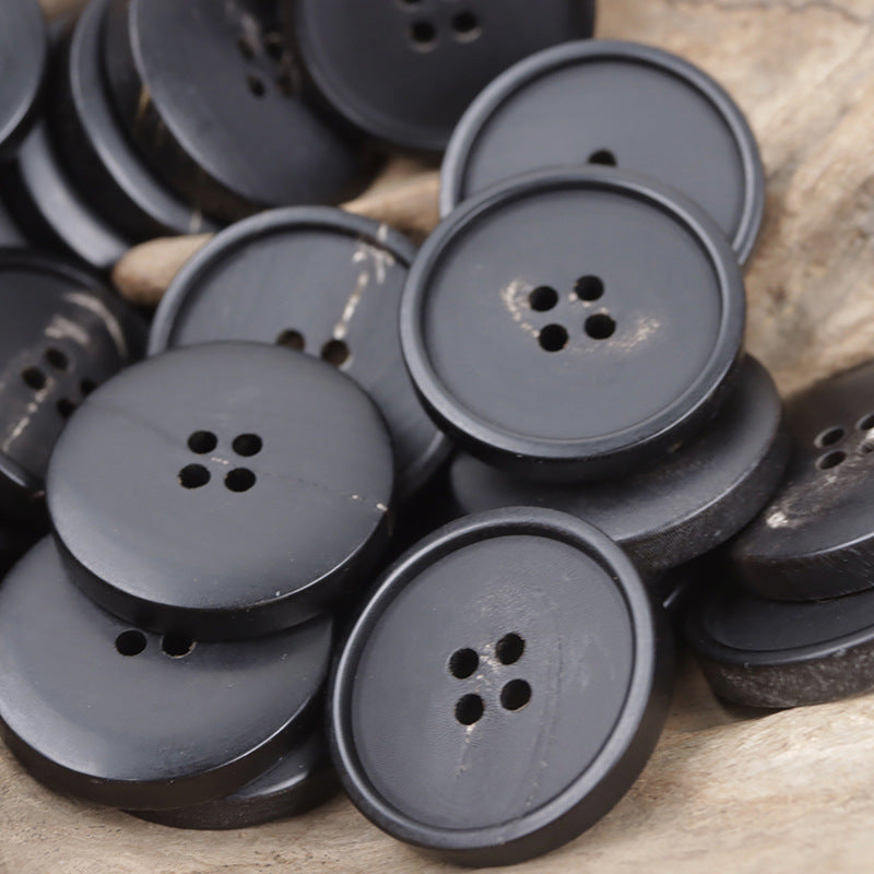 Matte Black Coffee-Colored Natural Horn Buttons for Winter Suits Pants 10pcs - Lots of Buttons