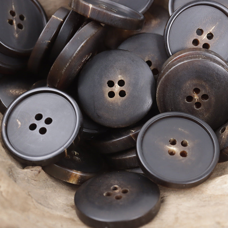 Matte Black Coffee-Colored Natural Horn Buttons for Winter Suits Pants 10pcs - Lots of Buttons