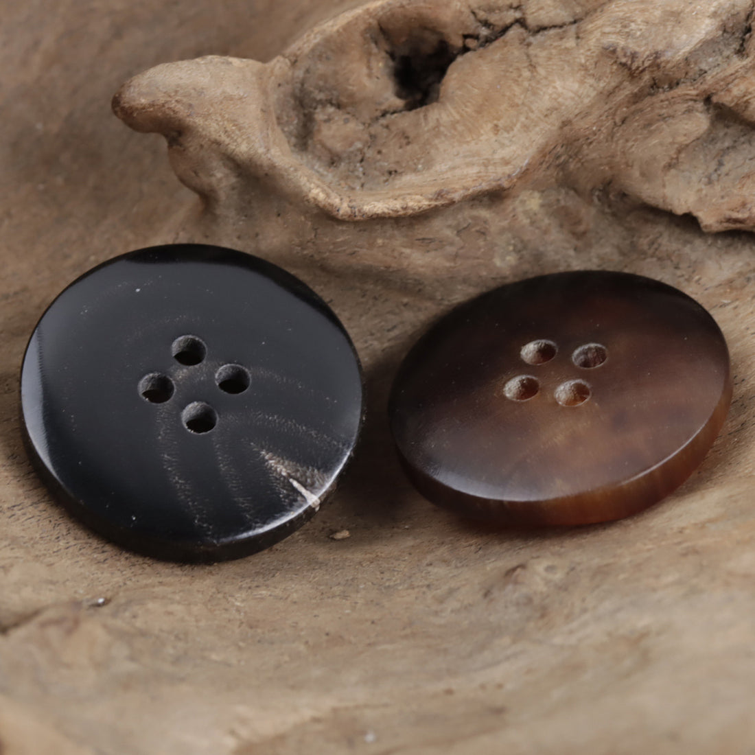 Irregular Curved Wave Natural Coffee Four-Hole Real Horn Buttons 10pcs - Lots of Buttons