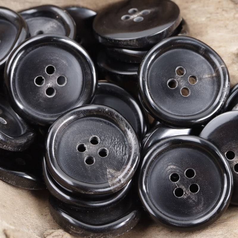 Irregular Curved Wave Natural Coffee Four-Hole Real Horn Buttons 10pcs - Lots of Buttons
