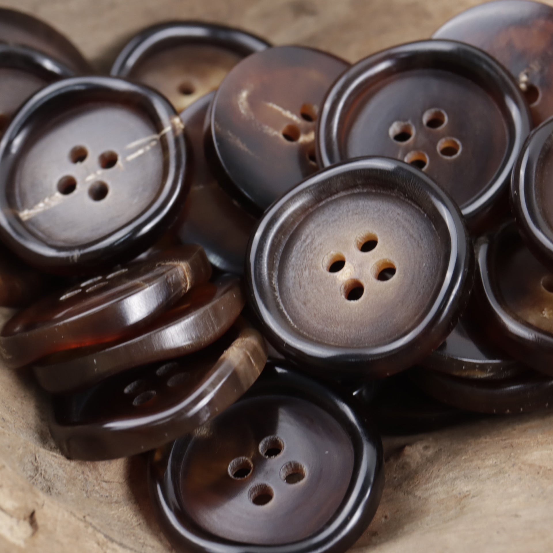 Irregular Curved Wave Natural Coffee Four-Hole Real Horn Buttons 10pcs - Lots of Buttons