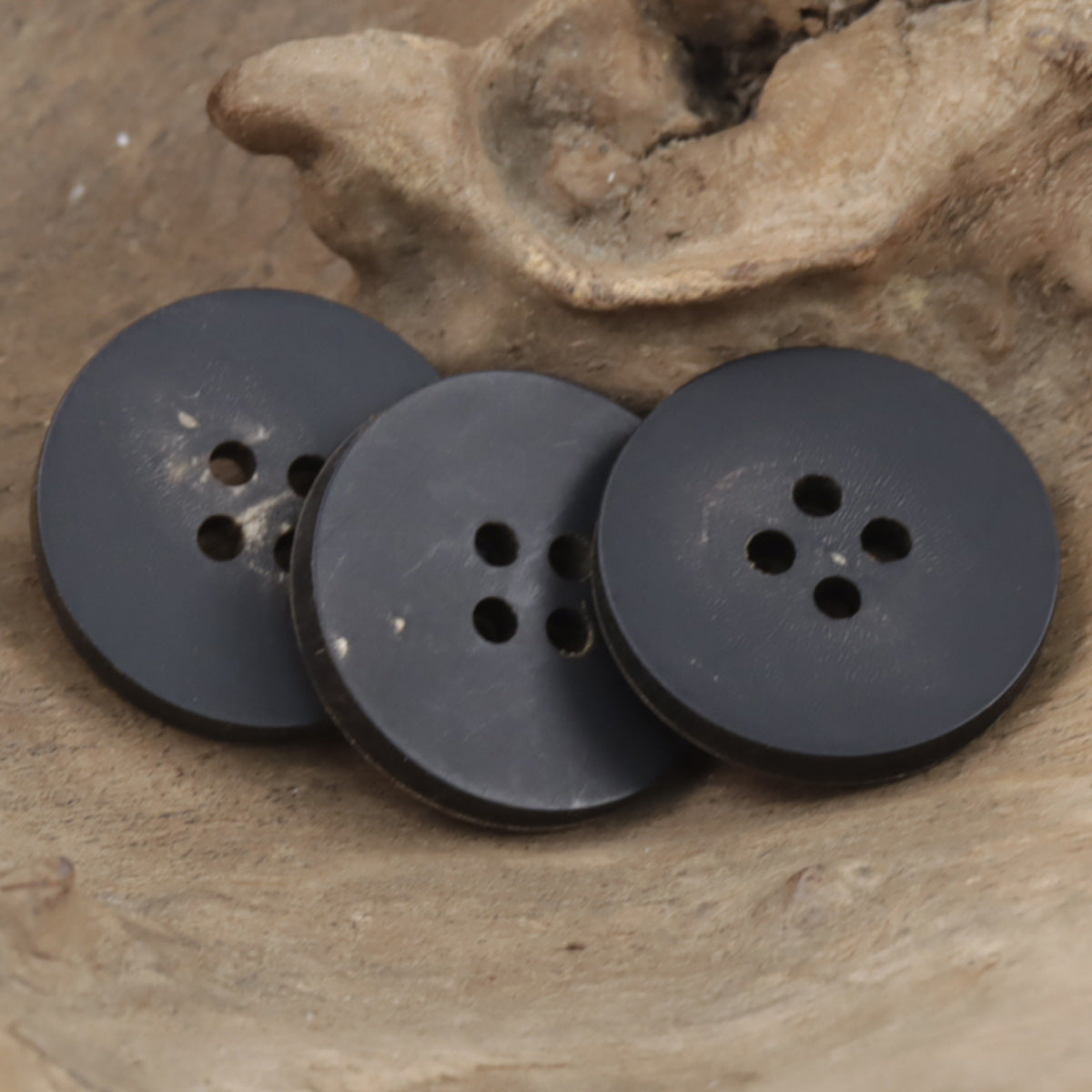 Vintage Burnt Yellowish Black Double-Sided Flat Real Horn Buttons 10pcs - Lots of Buttons
