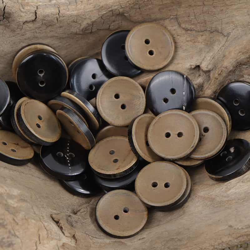 20mm Vintage Burnt Yellow Round Two-Hole Real Horn Buttons 10pcs - Lots of Buttons
