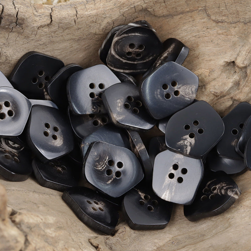 Irregular Vintage Black Brown 4 Hole Horn Buttons,10pcs - Lots of Buttons