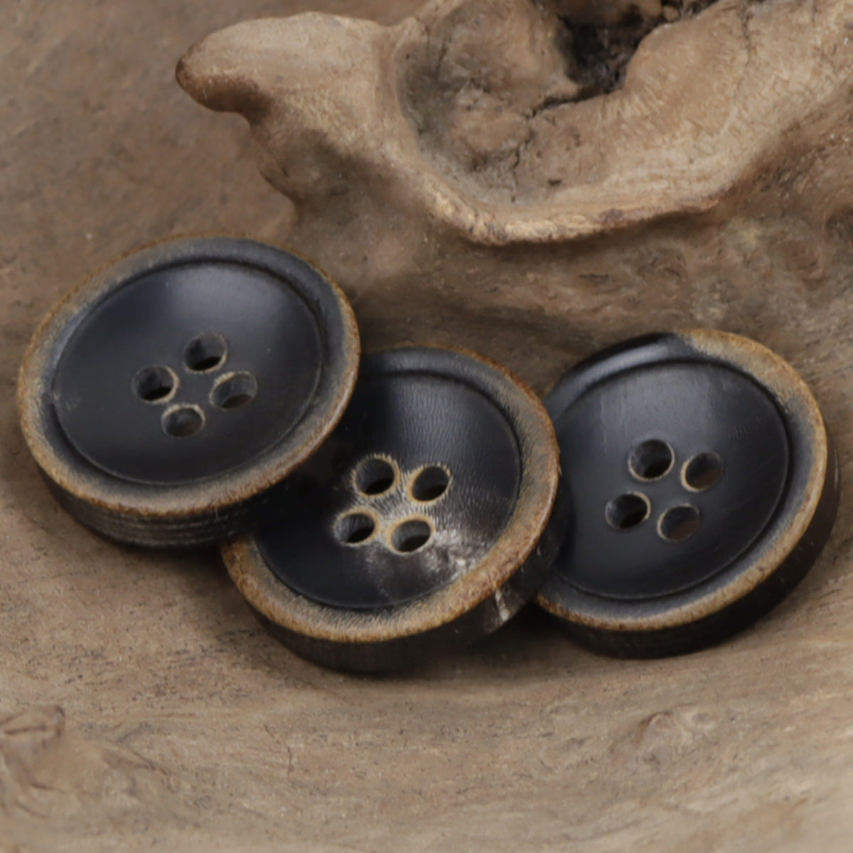 21mm Vintage Bowl-Shaped Natural Black Horn Buttons 10pcs - Lots of Buttons