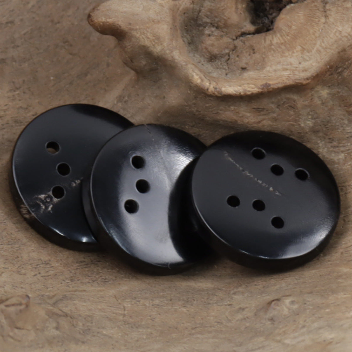 Round Six-Hole Natural Black Horn Buttons for Leather Jackets 6pcs - Lots of Buttons