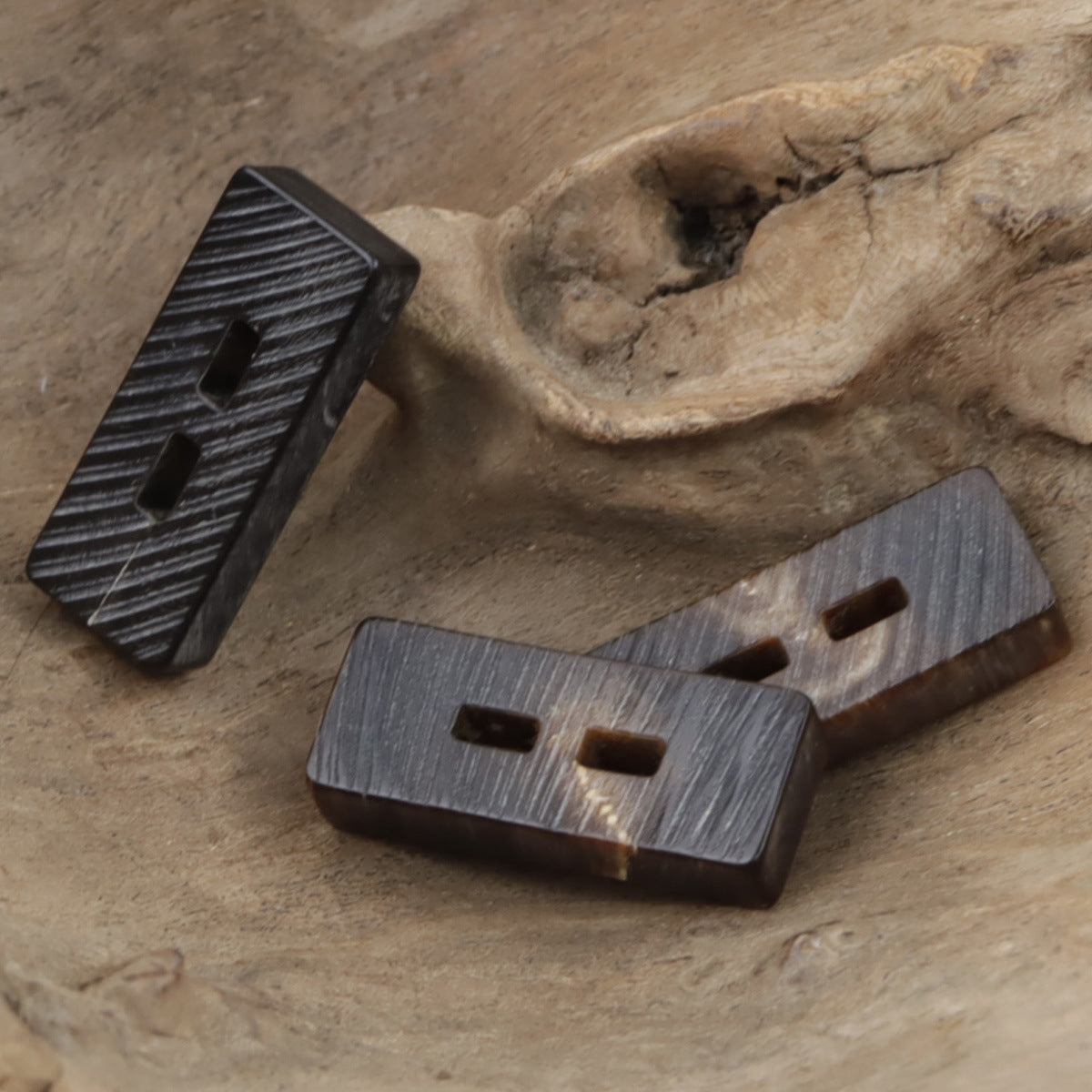 Vintage Rectangular Natural Black Real Horn Two-Hole Toggle Buttons,10PCS - Lots of Buttons