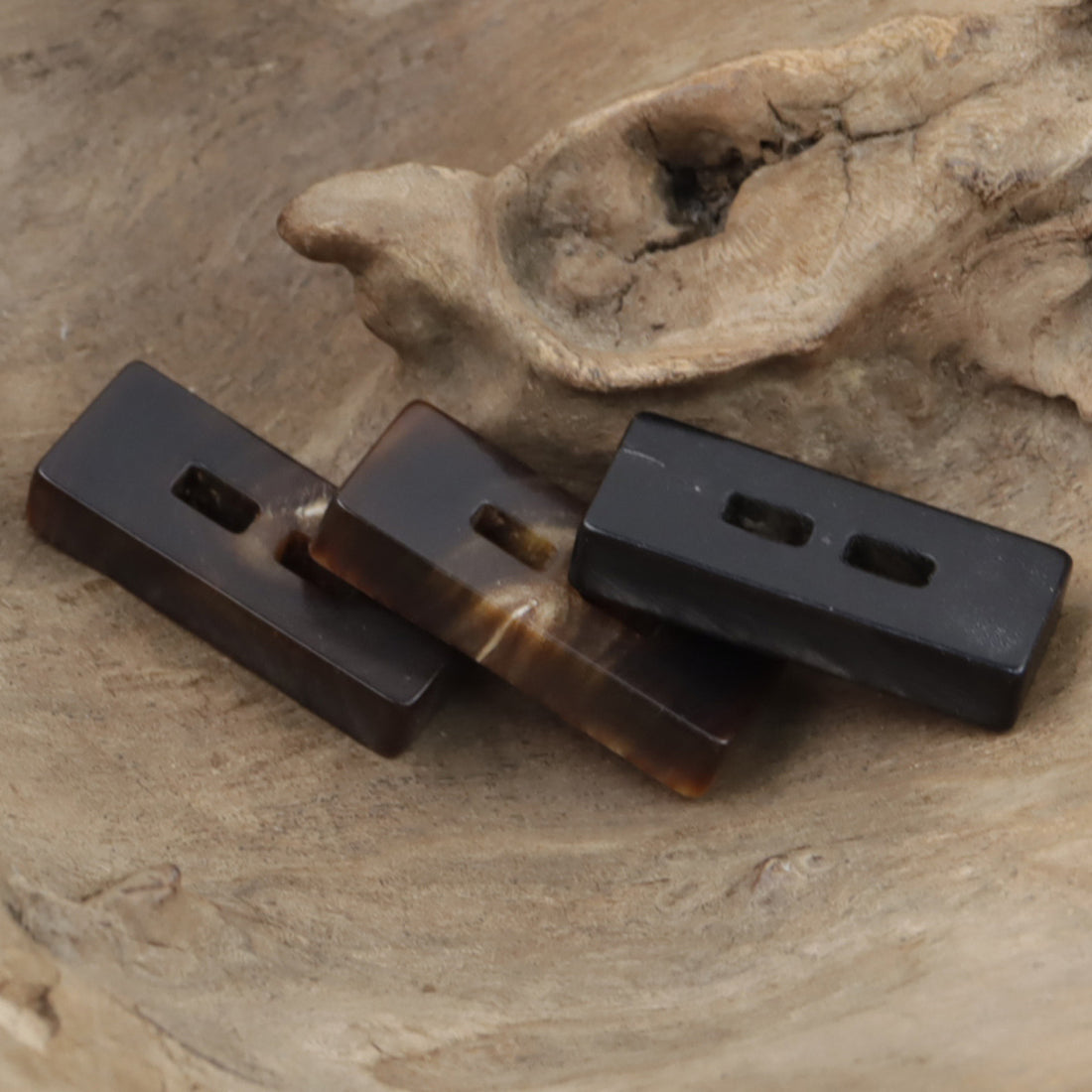 Vintage Rectangular Natural Black Real Horn Two-Hole Toggle Buttons,10PCS - Lots of Buttons