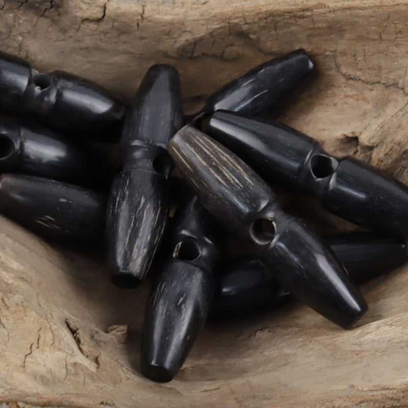 60mm Oblong Black and Brown Natural Horn Single-Hole Buttons 10pcs - Lots of Buttons