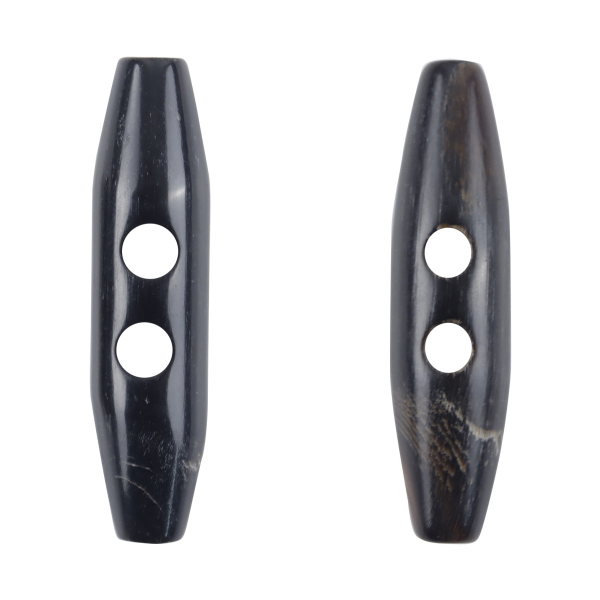 50mm Two-Hole Black and Brown Natural Horn Toggle Buttons 5pcs - Lots of Buttons