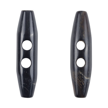 50mm Two-Hole Black and Brown Natural Horn Toggle Buttons 5pcs - Lots of Buttons