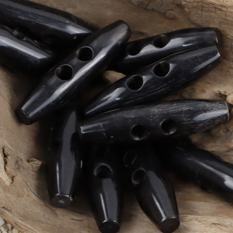 50mm Two-Hole Black and Brown Natural Horn Toggle Buttons 5pcs - Lots of Buttons