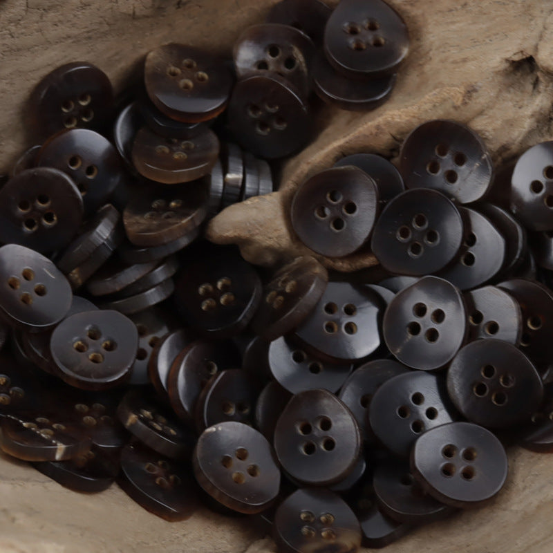 11.5mm Pear-Shaped 4-Hole Natural Real Horn Buttons Black Brown 20PCS - Lots of Buttons