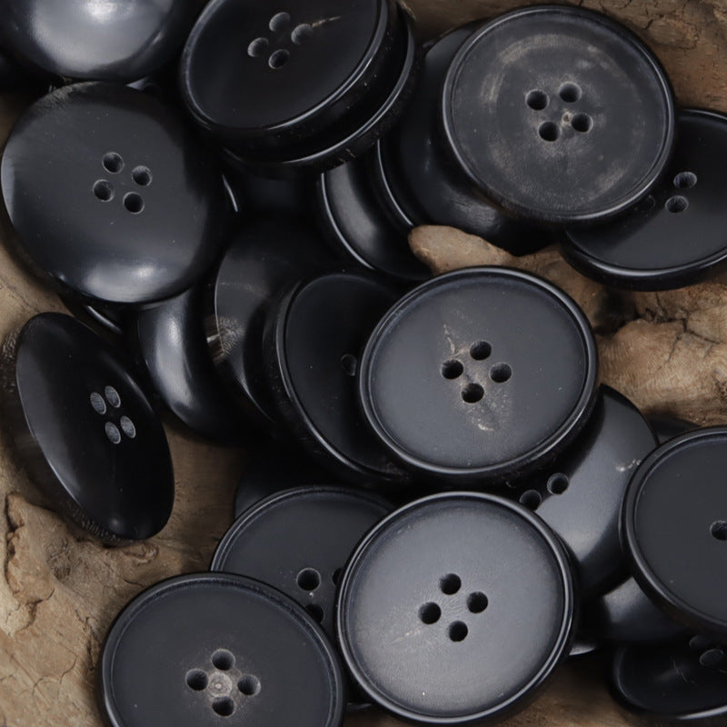 Round 4 Hole Natural Ox Horn Black Coat Buttons 10PCS - Lots of Buttons