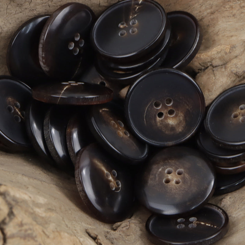 Round 4 Hole Natural Ox Horn Black Coat Buttons 10PCS - Lots of Buttons