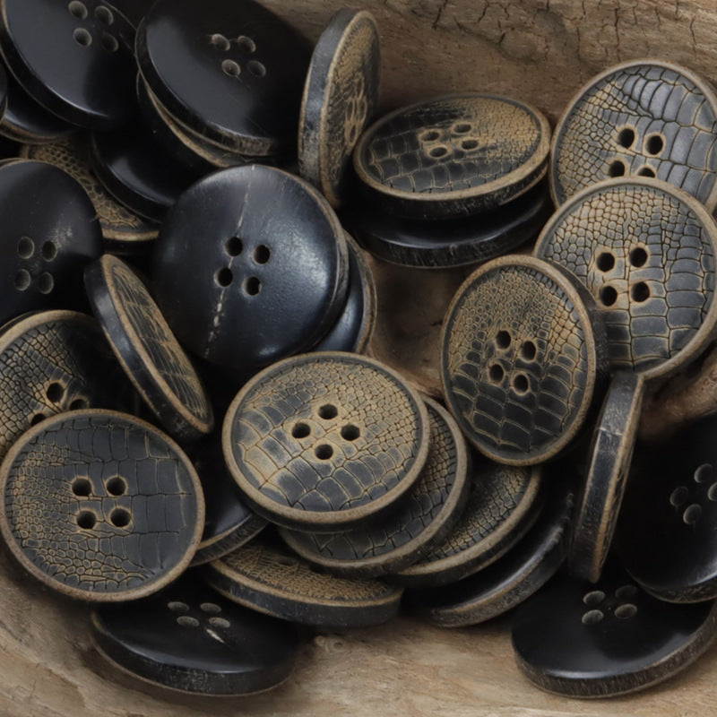 Vintage Burnt Snake Skin Pattern Genuine Horn Buttons 10pcs - Lots of Buttons