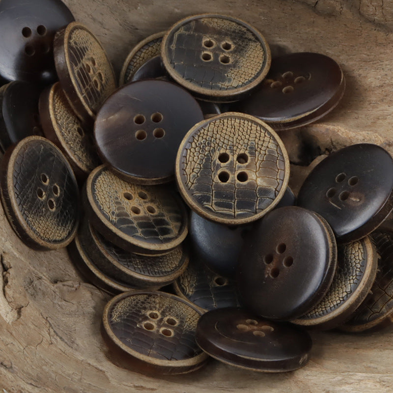 Vintage Burnt Snake Skin Pattern Genuine Horn Buttons 10pcs - Lots of Buttons