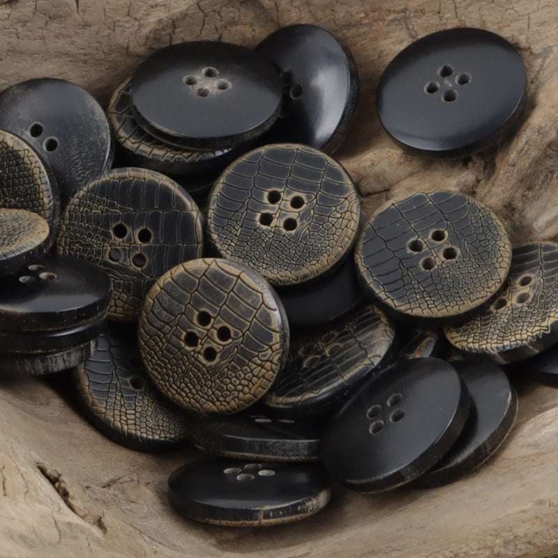 Snakeskin Cracked Flat Horn Buttons for Retro Leather Jackets 10pcs - Lots of Buttons