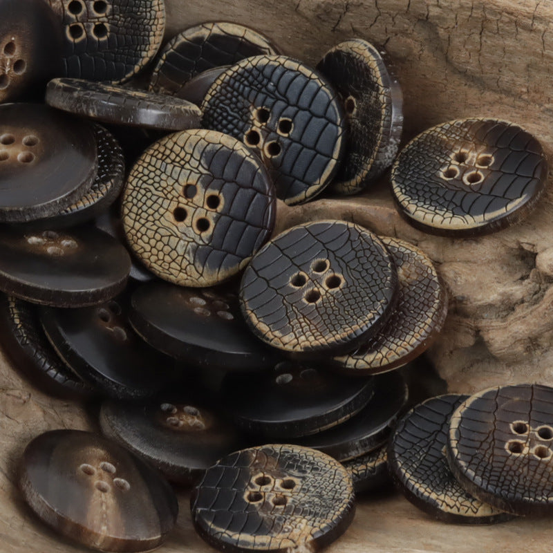 Snakeskin Cracked Flat Horn Buttons for Retro Leather Jackets 10pcs - Lots of Buttons
